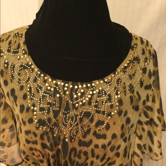 NWOT Vintage French Leopard Bling Blouse - Picture 2 of 2